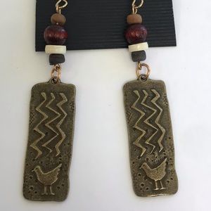 Dangle drop metal & bead bird earrings